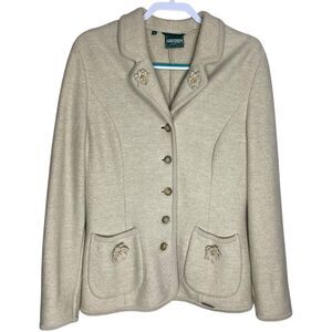Vtg Geiger Cardigan Sweater Blazer Womens 40 Jacket Wool Linen Austria Cottage